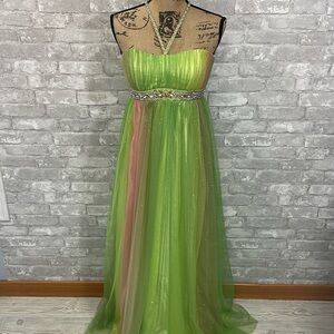 PRIVADA Collection Beaded Mesh Rainbow Maxi Dress